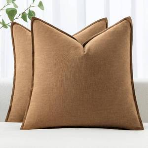 lot 558 image: MIULEE Decorative Linen Pillow Covers 20x20 Inch Brown ��Boho Farmhouse�� ��Neutral Couch Throw Pillows for Bed Pack of 2 Accent Modern Pillowcase Sofa Livingroom Home Decor - Retail $23