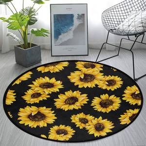 lot 560 image: Round Area Rug Non-Slip Large Circle Rugs 3-Feet Diameter for Living Room Bedroom Beautiful Modern Microfiber Soft Carpet Machine Washable Floor Mat Home Decor (Black Sunflower)�� - Retail $30
