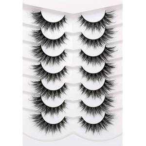 lot 566 image: Pooplunch False Eyelashes Fairy Lashes Wispy Crossed Faux Mink Lashes Cat Eye Look Fluttery Volume 8D Fake Eyelashes Faux Mink Lashes Strips 7 Pairs Pack - Retail $9