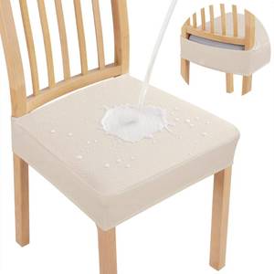 lot 589 image: Smiry Waterproof Seat Covers for Dining Room Chairs Set of 4, Stretch Jacquard Removable Washable Chair Seat Slipcovers Protector, No Rear Covers, Beige - Retail $23