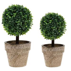 lot 590 image: Woration Artificial Green Grass Ball Potted Fake Shrubs Big & Small Ball Plant Decoration Faux Small Boxwood Topiary Home Office Desk Table Room, 2 Pack