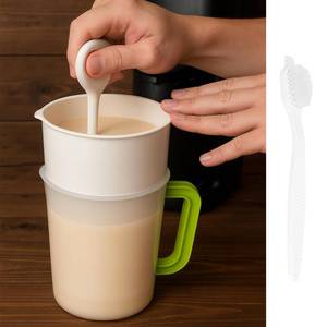 lot 595 image: Multiple Usage Food Strainer Yogurt Strainer Maker Soy Milk Juice Tea Filter Stainless Steel Mesh Nut Milk Bag Replacement 1.5 Quart with Pitcher Handle Press Stick Brush - Retail $15