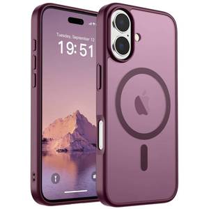 lot 602 image: SUPFINE Magnetic for iPhone 17 Case (Compatible with MagSafe)(Military Grade Drop Protection) Translucent Matte Shockproof with Anti-Fingerprint Phone Cover 2025,Wine Red - Retail $15