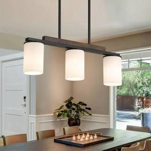 Mecgirn Farmhouse Dining Room Light Fixtures Over Table, Black Pendant Lights for Kitchen Island with Milk Glass Shade, 3 Light Linear Chandelier Lighting with Wood - Retail: $105