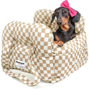 lot 612 image: PETNEX Dog Car Seat for Small Dogs, Portable Puppy Car Seat of Easy Installation, Fashionable Pet Carrier Bag with Large Pockets, Machine Washable Dog Booster Seat (Checkered Khaki) - Retail $43