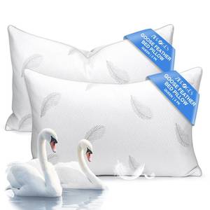 lot 614 image: zibroges Goose Feather Pillows Bed Pillow - Hotel Down Pillows Queen Size Set of 2, Fluffy Support Surround Fill Polyester for Back, Stomach, Side Sleepers, Breathable & Soft Bed Pillow for Sleeping