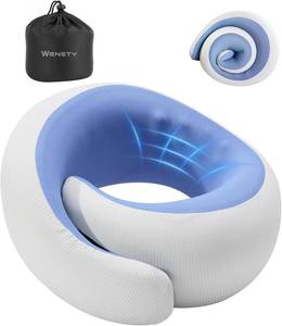 lot 2553 image: Travel Neck Pillow, Airplane Travel Neck Pillow, Cooling Fabric, 100% Pure Memory Foam for Neck Pain Relief, Ergonomic Support for Long Flight (Blue, Standard Size-(Broad Fit))