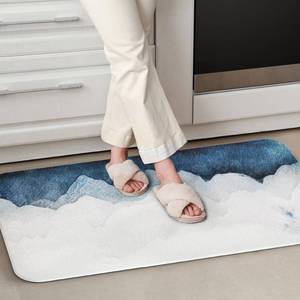 lot 2561 image: QIYI Floor Comfort Mat 1 Piece Kitchen Rug PVC Leather Waterproof Oil Proof Non Skid Laundry Ergonomic Standing Mat Anti Fatigue Foam Padded Area Doormat 17 W x 29 L - Blue White Watercolor Mountain