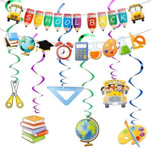 lot 2567 image: Back to School Decorations First Day of School Bannner Garland and Hanging Swirls Welcome Back to School Decor Supplies for School Classroom Game Party Favors