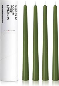 lot 2569 image: 10 Classic Taper Candles, Moss Green, 4-Pack, 7-8 Hours Long Burning, Unscented Tall Candlesticks
