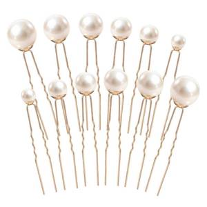 lot 2573 image: Bridal Pearl Hair Pins, 36 Pcs Wedding Pearl Hair Accessories Different Size Single Pearls Bobby Pins Rhinestone U Shape Barrette for Bride Bridesmaid Women, Gold