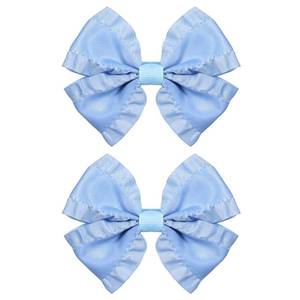 lot 2574 image: 2pcs Antique Blue Satin Ruffle Edge Ribbon Bow Hair Clips 3in Silky Satin Bow-knot Alligator Barrettes Hairpins Ponytail Holder Accessories for Little Girls Toddlers Teens Kids Child