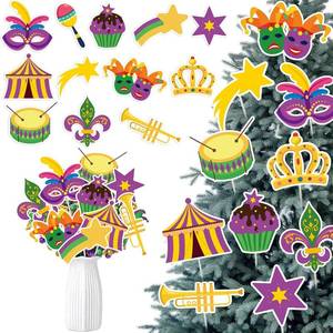 lot 2576 image: Thyle 12 Pcs 8 Inches Large Mardi Gras Decoration Ornaments Mardi Gras Picks for Tree Porch Sign Table Centerpieces Extra Large Masks Plastic Purple Green Gold Decorations for Home Carnival Party