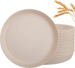 lot 2579 image: EI 18pcs Beige Wheat Straw Plates,Unbreakable Reusable Plastic Plates,Melamine Plate for Camping,Picninc,Family Dinner,wheat straw Dinnerware Sets
