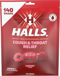 lot 2582 image: Halls Cough and Throat Relief Cherry Cough Drops, Bulk Pack, 140 Drops