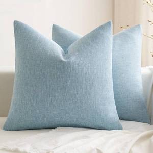 lot 2602 image: MIULEE Pack of 2 Decorative Farmhouse Linen Pillow Covers Rustic Boho Accent Outdoor Couch Throw Pillow Covers for Cushion Bed Sofa Living Room Home Decor 18x18 Inch Light Blue