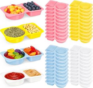 lot 2613 image: LemonRoad 40 Pcs Reusable Snack Container with Lids Double Compartment Condiment Container Small Sauce and Dip Box Grab and Go Food Storage for Snacks Sauces Travel Picnics(Pink, Blue, Yellow, White)