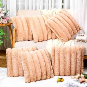 lot 2614 image: Mixweer 6 Pcs Faux Fur Plush Pillow Covers 18 x 18 Inch Soft Plush Fluffy Striped Throw Pillow Covers Decoration for Sofa Couch Bedroom Living Room Party Decor(Apricot)