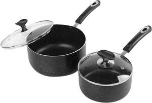 lot 2636 image: Nonstick Saucepan Set with Lid, Non Stick 2Qt & 3Qt Sauce Pan Set with Glass Lid Small Pot for Home Kitchen