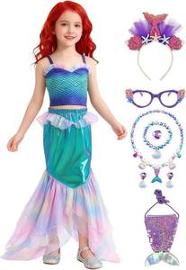 lot 2643 image: Mermaid Costume Dress for Girls Kids Princess Dress Up Birthday Cosplay Halloween Costumes with Accessories