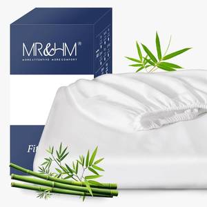 lot 2651 image: MR&HM King Fitted Sheet Only, Ultra-Soft Rayon Derived from Bamboo & Polyester Blend, Silky & Breathable, 15 Deep Pocket with Elastic Straps, Cooling Fitted Sheet for Hot Sleepers, White