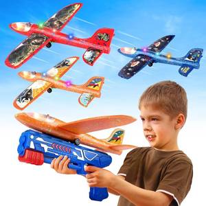 lot 2654 image: 3 Pack Foam Airplane Launcher Toy with 3 DIY Stickers, 12.6 Glider Led Plane, Catapult Plane Boy Toys, Outdoor Sport Flying Toys for Kids Birthday Gifts for 4 5 6 7 8 9 10 11 12 Year Old Boys Girls