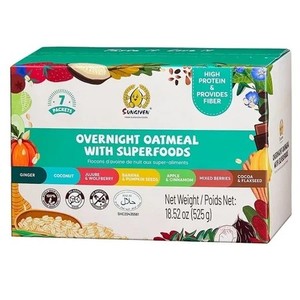 lot 2657 image: SUNGIVEN High Protein Overnight Oats Meals Low Sugar with Superfoods Health Snacks Breakfast Cereal 7 Flavors 7-Packs 18.5oz