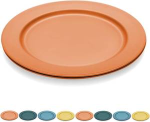 lot 2663 image: Kyraton 10 Inch Large Plastic Plates 8 Pieces, Dishwasher Safe, Unbreakable And Reusable Light Weight Dinner Plates Microwave Safe BPA Free (Orange)