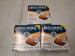 lot 2680 image: THREE BOXES - CLIF BUILDERS Protein Bars Crispy Almond Salted Caramel, Reduced Sugar, Gluten Free, 6ct