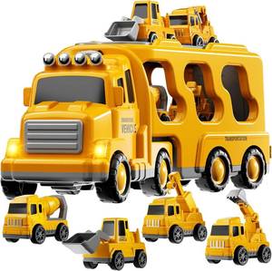 lot 2511 image: TEMI Construction Truck Boy Toys for 3-5 Year Old Toddlers - Toys for 3 4 5 6 7 Years Old Engineering Transport Vehicle Carrier Truck, Kids Excavator Crane Gifts Toys for Boys and Girls Aged 4-6