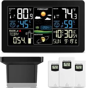 lot 2519 image: Weather Station with Rain Gauge Outdoor, Home Weather Stations Wireless Indoor Outdoor with Digital Rain Gauges, Thermometer, Barometer, Hygrometer, Atomic Clock, Weather Forecast, with 3 Sensor