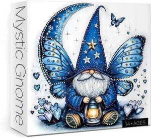 lot 2521 image: Crystal Blue Gnome Puzzle 1000 Pieces for Adults, Magic Jewel Butterfly Jigsaw Puzzle, Fantasy Heart Star Puzzle as Home Decor