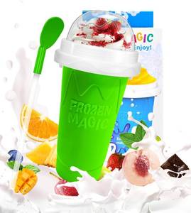 lot 2528 image: Slushie Cup, DIY Magic Slushy Maker Cups, Portable Slushy Cup for Juices, Milk and Ice Cream Make, Double Layers Silica with Lid & Straw for Kids, Friends, Family (Green)