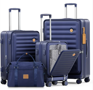 lot 2406 image: Joyway Luggage Sets 4 Piece with Front Pocket, Expandable Top Opening Suitcase Set, PC Hardside Carry on Suitcase with Spinner Wheels and TSA Lock (Blue)