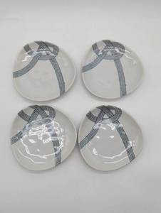 lot 11135 image: Modern Geometric Pattern White Ceramic Plates Set of 4
