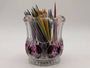 lot 11137 image: Crystal Glass Toothpick Holder with Colored Picks