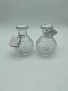 lot 11155 image: Clear Glass Diamond Pattern Bud Vases - Set of 2
