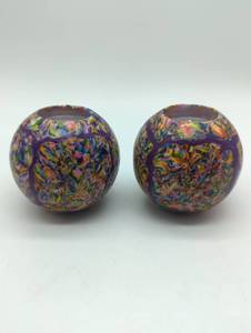 lot 11156 image: Multicolored Art Glass Spherical Candle Holders