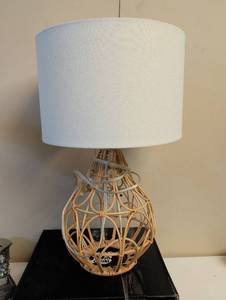 lot 11159 image: Rattan Woven Table Lamp with White Shade