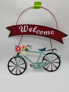 lot 11169 image: Metal Bicycle Welcome Sign with Flowers