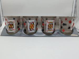 lot 11178 image: Italian Playing Card Double Old Fashion Glass Set of 4 in packaging