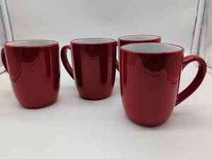 lot 11201 image: Red Ceramic Coffee Mugs Set of 4