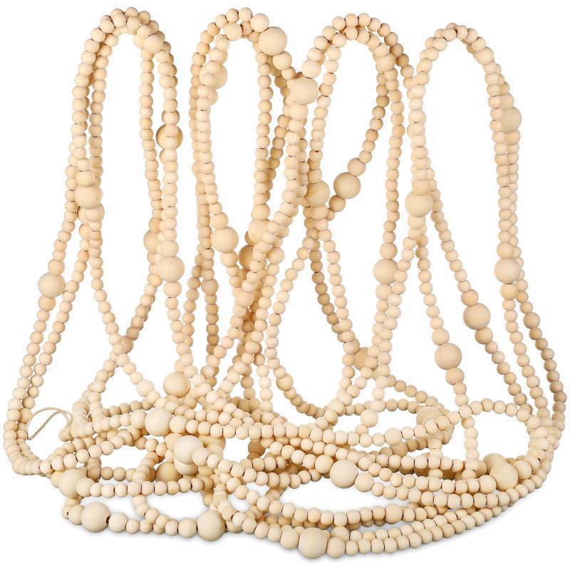 lot 34747 image: Christmas Wood Bead Garland 49.2 ft Natural Color Wooden Beaded Garland Rustic Christmas Vintage Decorations Boho Country Farmhouse Ornaments or Winter Holiday Indoor Home Xmas Tree Decor - Retail $34