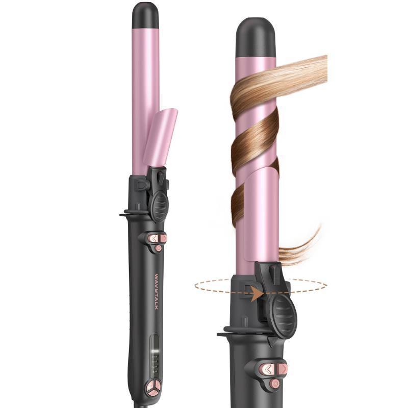 lot 34763 image: Rotating Curling Iron, Curl Cycle, 1 Inch Automatic Curling Wand for Long Hair, Get Effortless Curls with Self Spinning Barrel up to 430°F with Home Button, Dual Voltage, Rose Gold - Retail $49