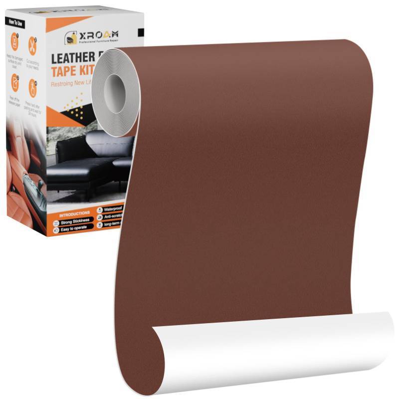 lot 34754 image: Leather Repair Tape, 4.7x63 inch Leather Patches for Furniture, Self Adhesive Leather Repair Patch for Sofas, Couches, Leather Covers, Seats, Chairs, Vinyl Repair Tape Dark Brown-Fine Grain - Retail $9