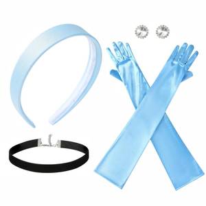 lot 61889 image: Princess Costume Accessories Blue Headband Choker Earrings Long Gloves for Women Halloween Cosplay Dress up for Cinderella - Retail $13