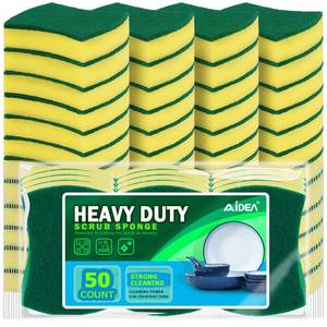lot 61891 image: Sponges Kitchen, 50 Pack Heavy Duty Dish Sponge, Cleaning Dish Scrubber Sponge for Home and Kitchen, Stink-Free Cleaning Supplies for Pots, Pans - Retail $14