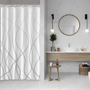 lot 61892 image: Ombre Grey White Striped Small Shower Curtain for Bathroom 36x72, Geometric Stall RV Shower Curtain Set with Hooks 72 Inches Long Fabric Waterproof Hotel Bath Accessories Machine Washable - Retail $15