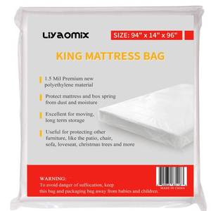 lot 61900 image: King Mattress Bag for Moving and Disposal, 1.5 Mil 94 x 96 Clear Plastic Mattress Cover for Storage, Waterproof Mattress Protector for KingCalifornia King Size - Retail $10