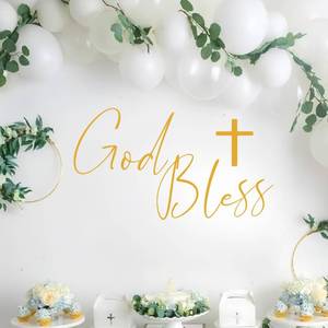 lot 61923 image: God Bless Baptism Wall Decal - God Bless Cross Decal, First Communion Party Decorations Sticker for Baptism, Christening, Baby Shower - Retail $17